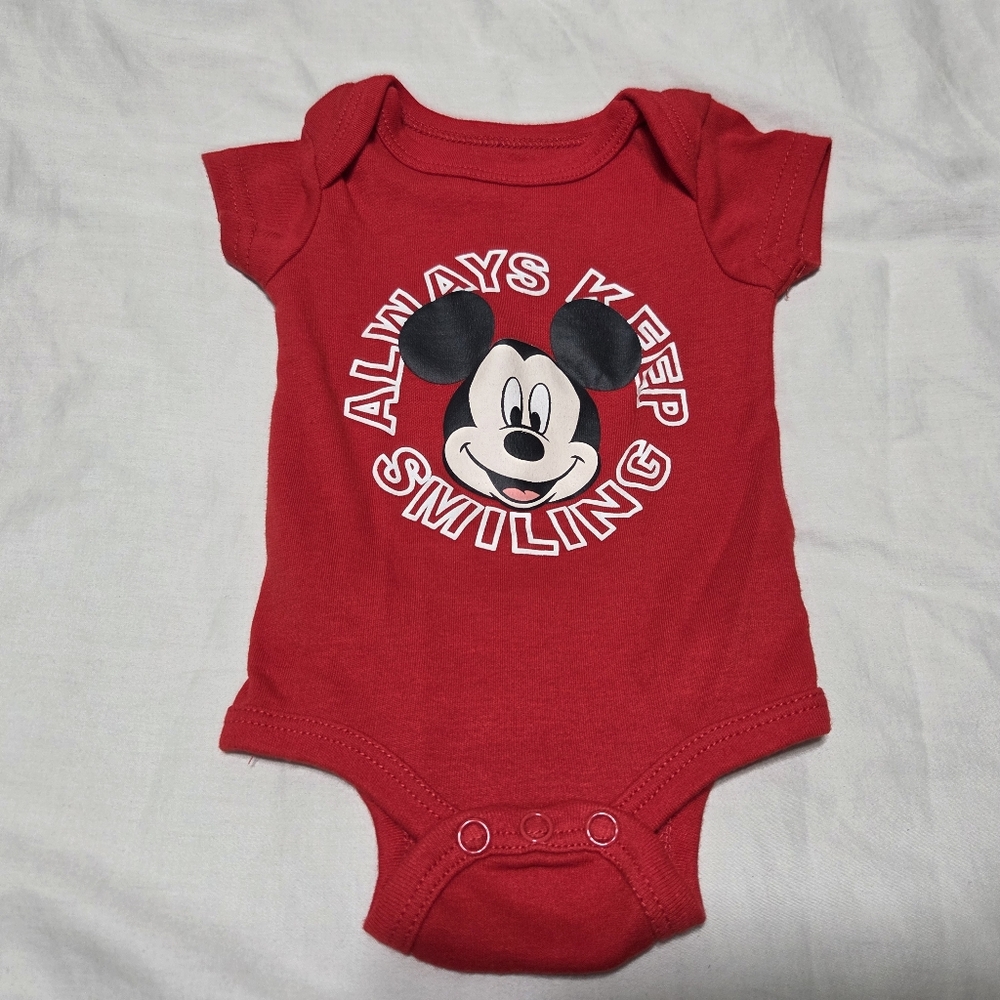 Disney Baby 0-3 Month Red Mickey Mouse Smiling Bodysuit